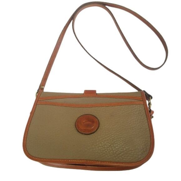 Vintage Dooney & Bourke 70's Over Pebble Leather Over Under Taupe Crossbody Bag - Picture 4 of 16
